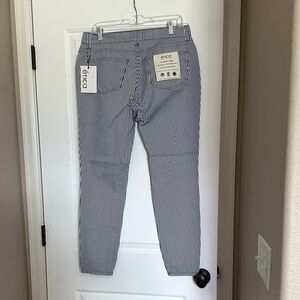 Etica Navy and White Striped Trousers